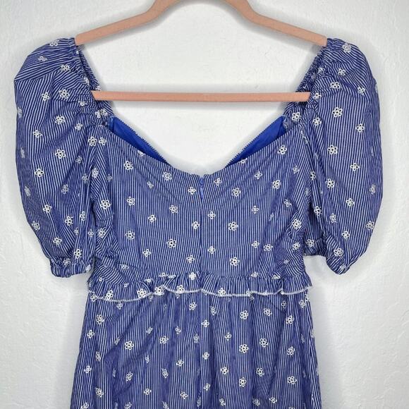 Tularosa Belen Navy White Puff Sleeve Floral Eyelet Mini Babydoll Dress XS - Picture 10 of 14